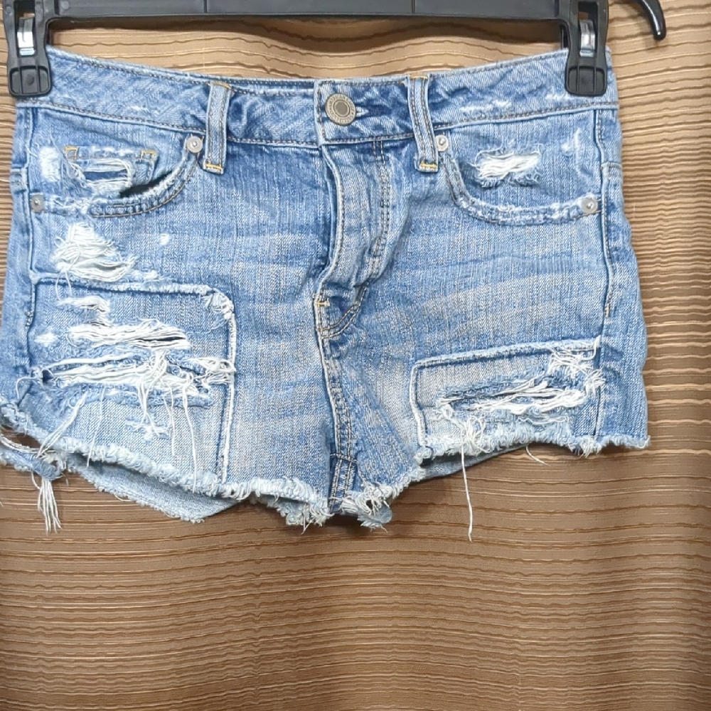 American Eagle Outfitters Light Wash Distressed Denim Shorts